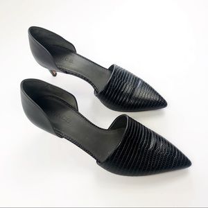 VINCE AURELIAN D’ORSAY CROC SKIN LEATHER PUMPS